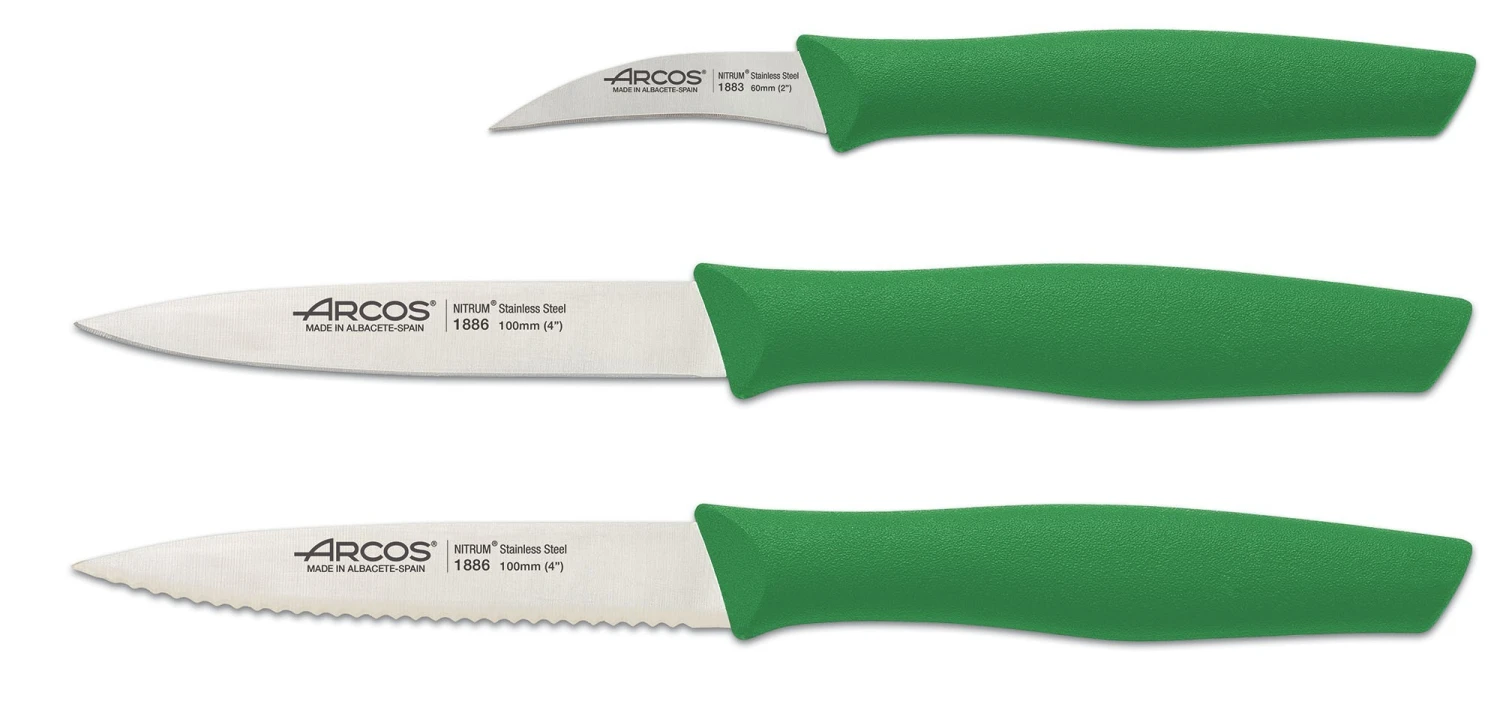 ARCOS Nova 3-piece Paring Knife Set - Green Handles 3 ARCOS Nova 3-piece Paring Knife Set - Green Handles