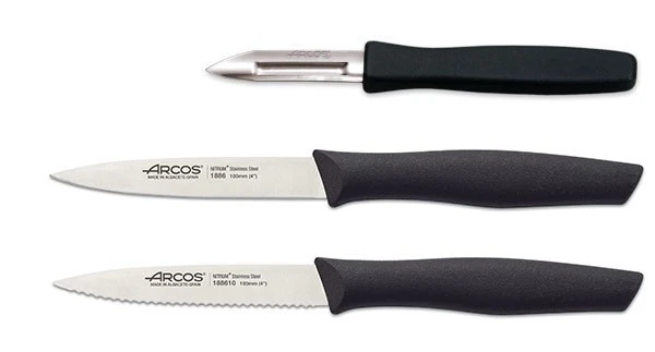Arcos Nova Set Of 2 Kitchen Knives + 1 Peeler - Black Handles 3 Arcos Nova Set Of 2 Kitchen Knives + 1 Peeler - Black Handles