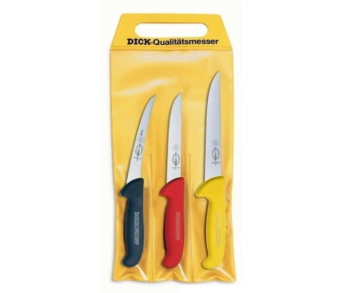 DICK Ergogrip 3-piece Butcher Professional Knife Set - Multicoloured Handles 3 DICK Ergogrip 3-piece Butcher Professional Knife Set - Multicoloured Handles