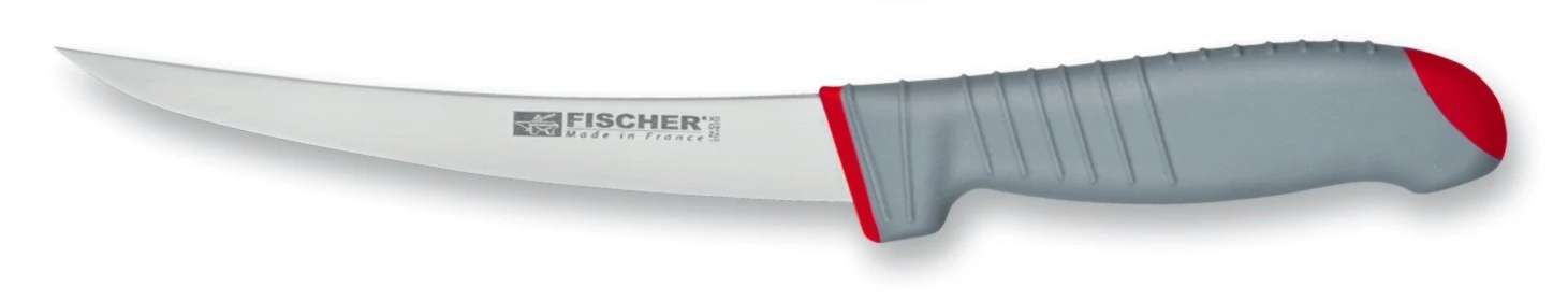 Fischer Sandvik Boning Knife Rigid Blade 13cm - Red And Grey Handle 3 Fischer Sandvik Boning Knife Rigid Blade 13cm - Red And Grey Handle