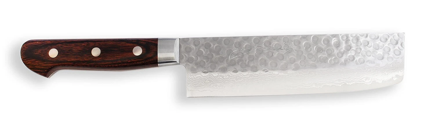 Jikko Mahogany Tsuchime Japanese Nakiri Knife 16cm Damascus Steel Blade 3 Jikko Mahogany Tsuchime Japanese Nakiri Knife 16cm Damascus Steel Blade