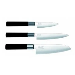 KAI Wasabi Black 3-piece Knife Set: 2 Utility Knives & 1 Santoku Knife -CHEF KNIVES Store kai wasabi black 3 piece knife set 2 utility knives 1 santoku knife 1