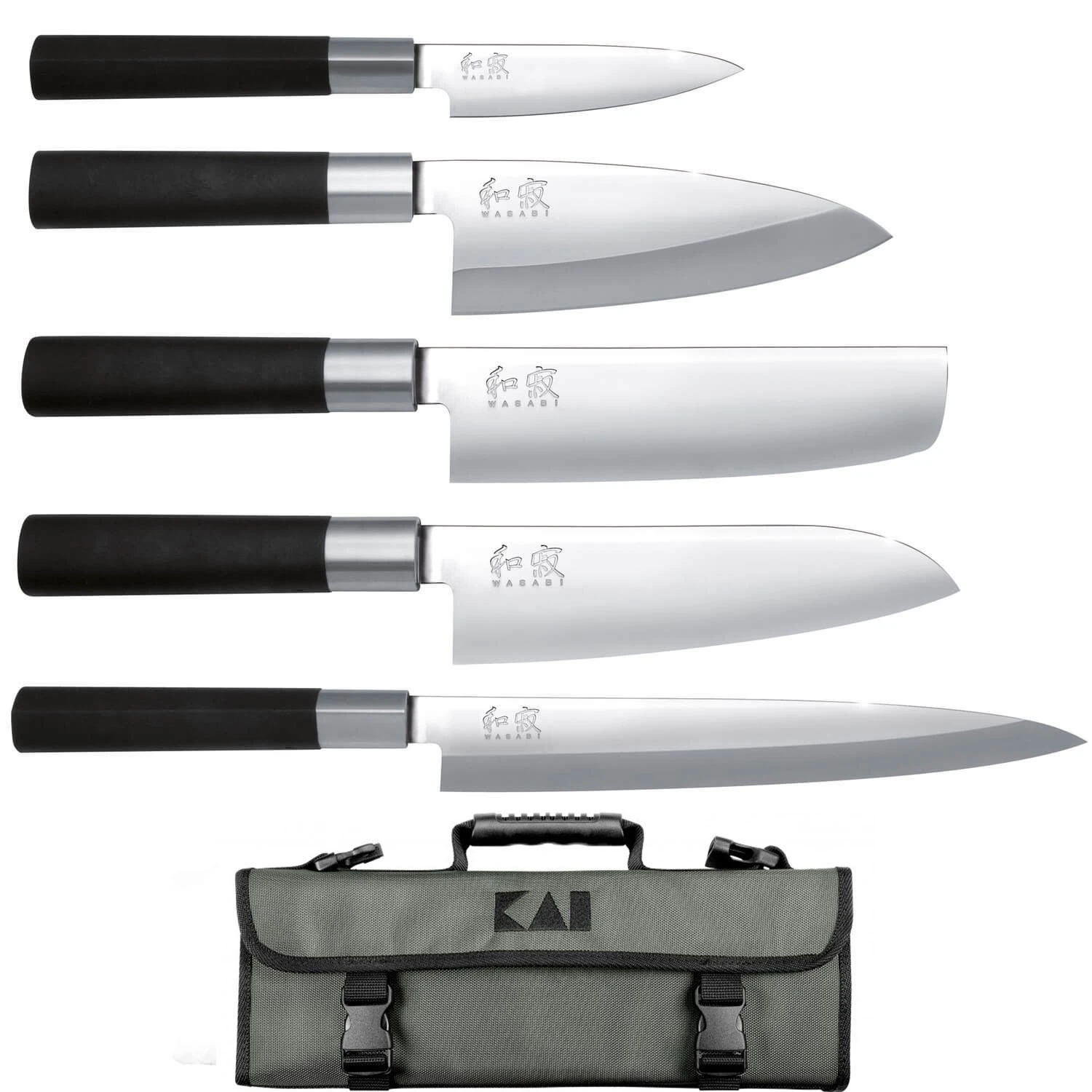 KAI Wasabi Black Knife Bag With 5 Knives JAPAN 3 KAI Wasabi Black Knife Bag With 5 Knives JAPAN