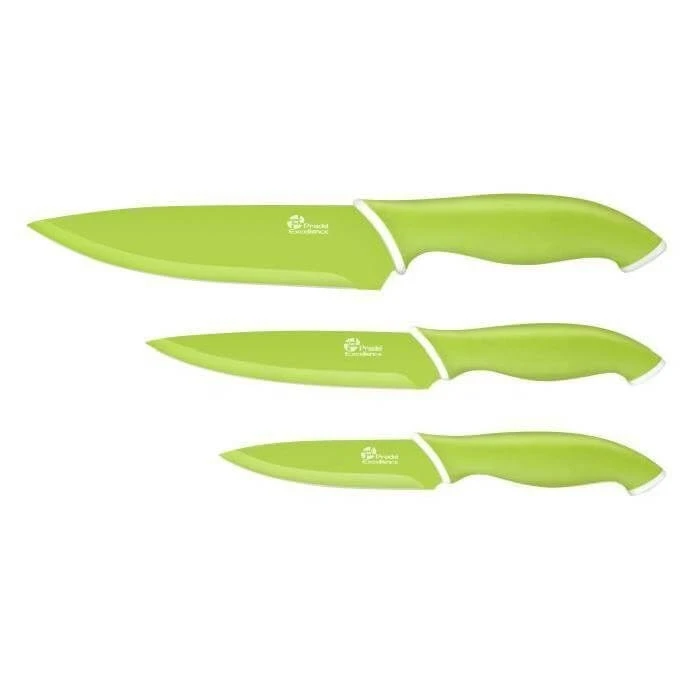Pradel Excellence Set Of 3 Kitchen Knives - Non-stick, Green Blades 3 Pradel Excellence Set Of 3 Kitchen Knives - Non-stick, Green Blades
