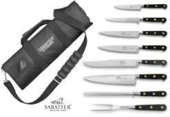 Sabatier Chef 6-piece Knife Set + 1 Carving Fork + 1 Sharpening Steel + 1 Roll Bag
