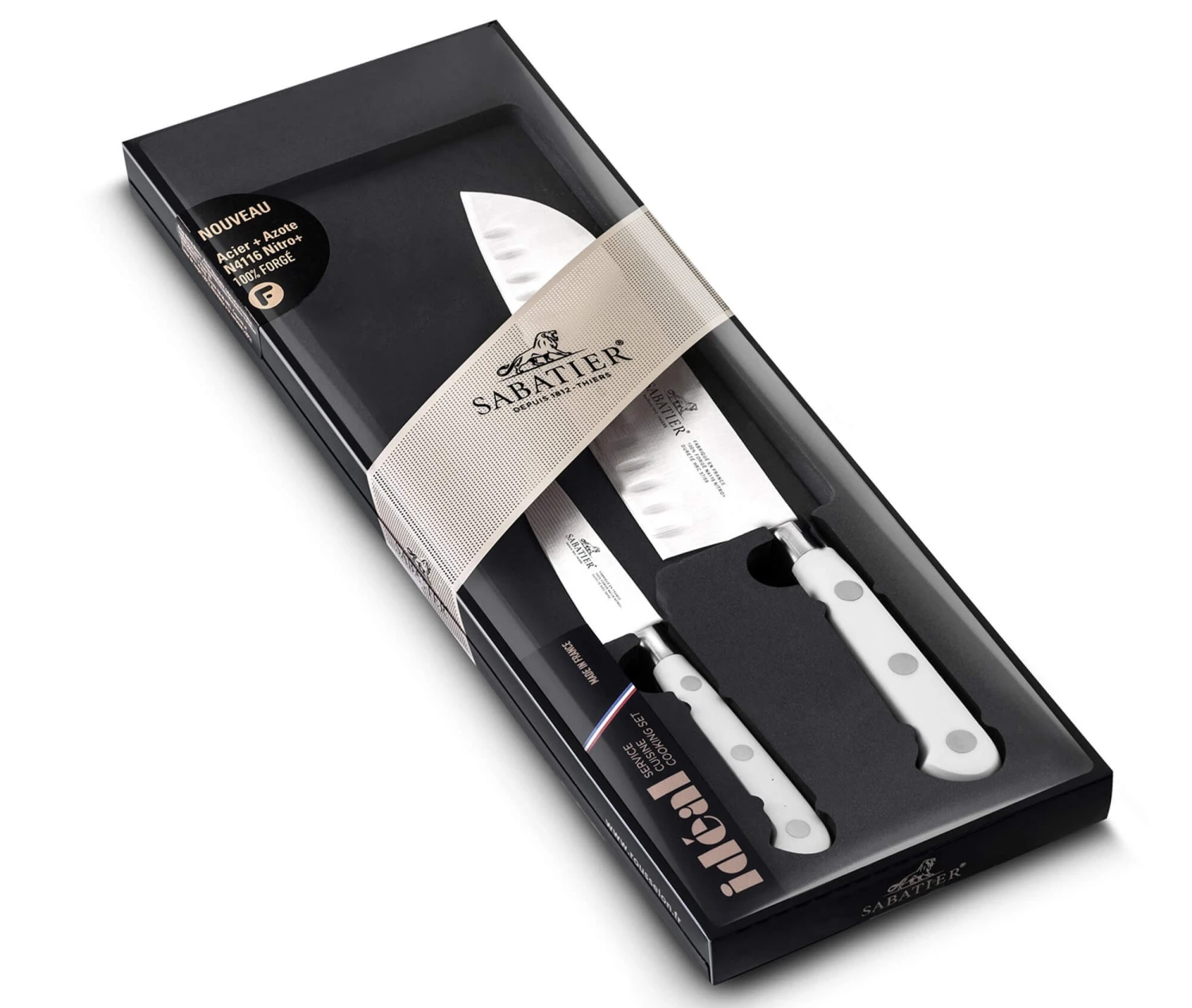 Sabatier Toque Blanche 2-piece Knife Set: Paring Knife + Santoku Knife 3 Sabatier Toque Blanche 2-piece Knife Set: Paring Knife + Santoku Knife