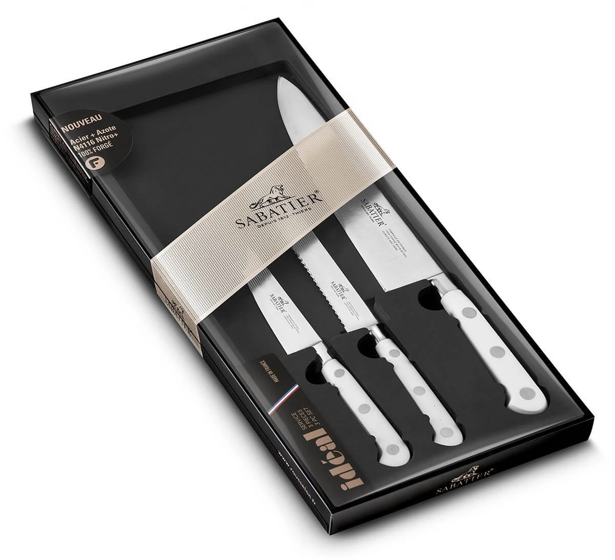 Sabatier Toque Blanche 3-piece Knife Set 100% Forged 3 Sabatier Toque Blanche 3-piece Knife Set 100% Forged