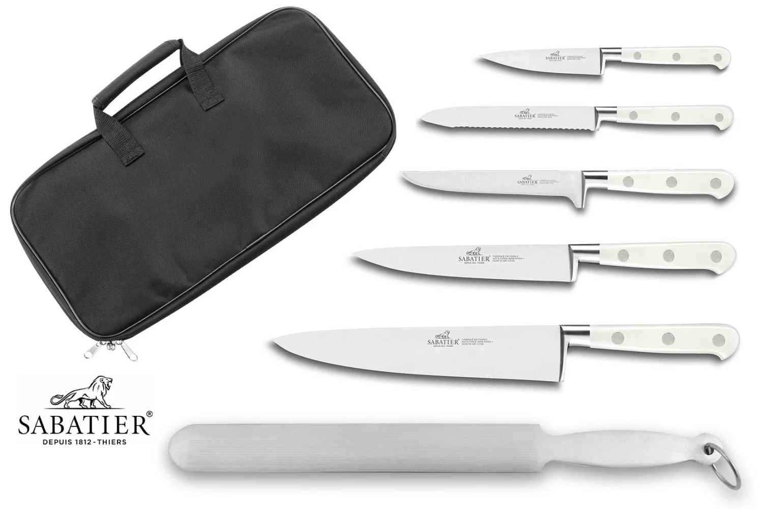 Sabatier Toque Blanche Knife Bag Set With 5 Kitchen Knives + 1 Sharpening Steel 3 Sabatier Toque Blanche Knife Bag Set With 5 Kitchen Knives + 1 Sharpening Steel