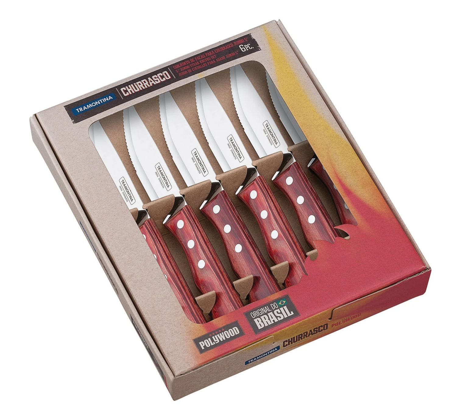 Tramontina 6-piece Steak Knife Set - Red Polywood Handles And Serrated Blades 3 Tramontina 6-piece Steak Knife Set - Red Polywood Handles And Serrated Blades