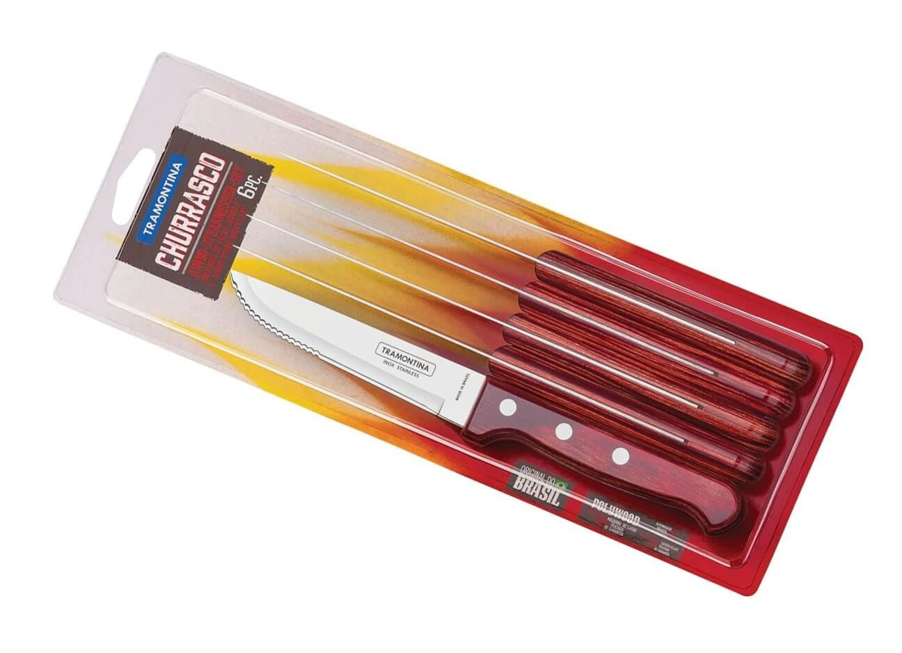 Tramontina Gaucho Set Of 6 Steak Knives 13cm With Red Polywood Handles 4 Tramontina Gaucho Set Of 6 Steak Knives 13cm With Red Polywood Handles - Image 2