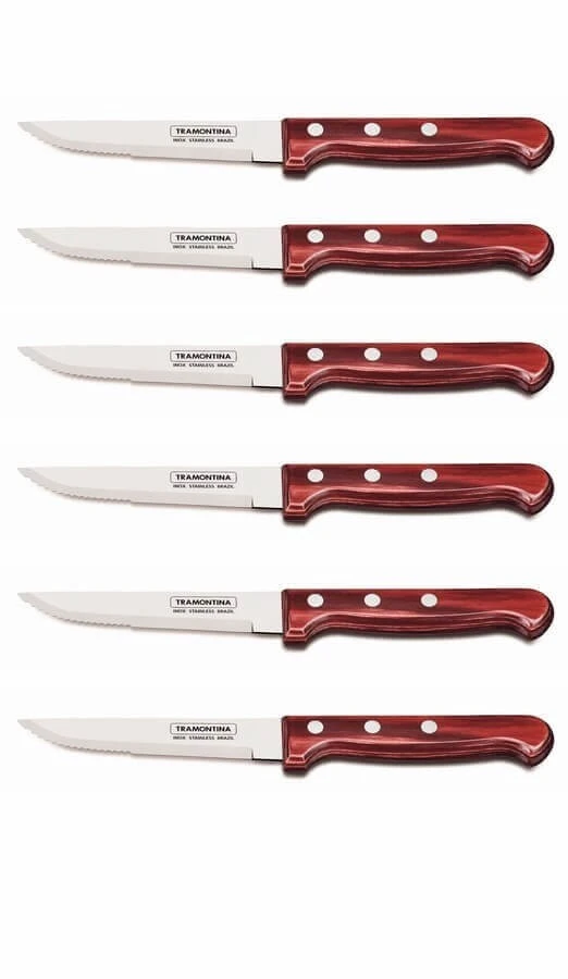 Tramontina Gaucho Set Of 6 Steak Knives 13cm With Red Polywood Handles 3 Tramontina Gaucho Set Of 6 Steak Knives 13cm With Red Polywood Handles