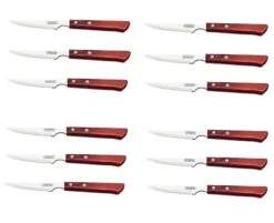 Tramontina Set Of 12 Steak Knives 10cm With Red Handles