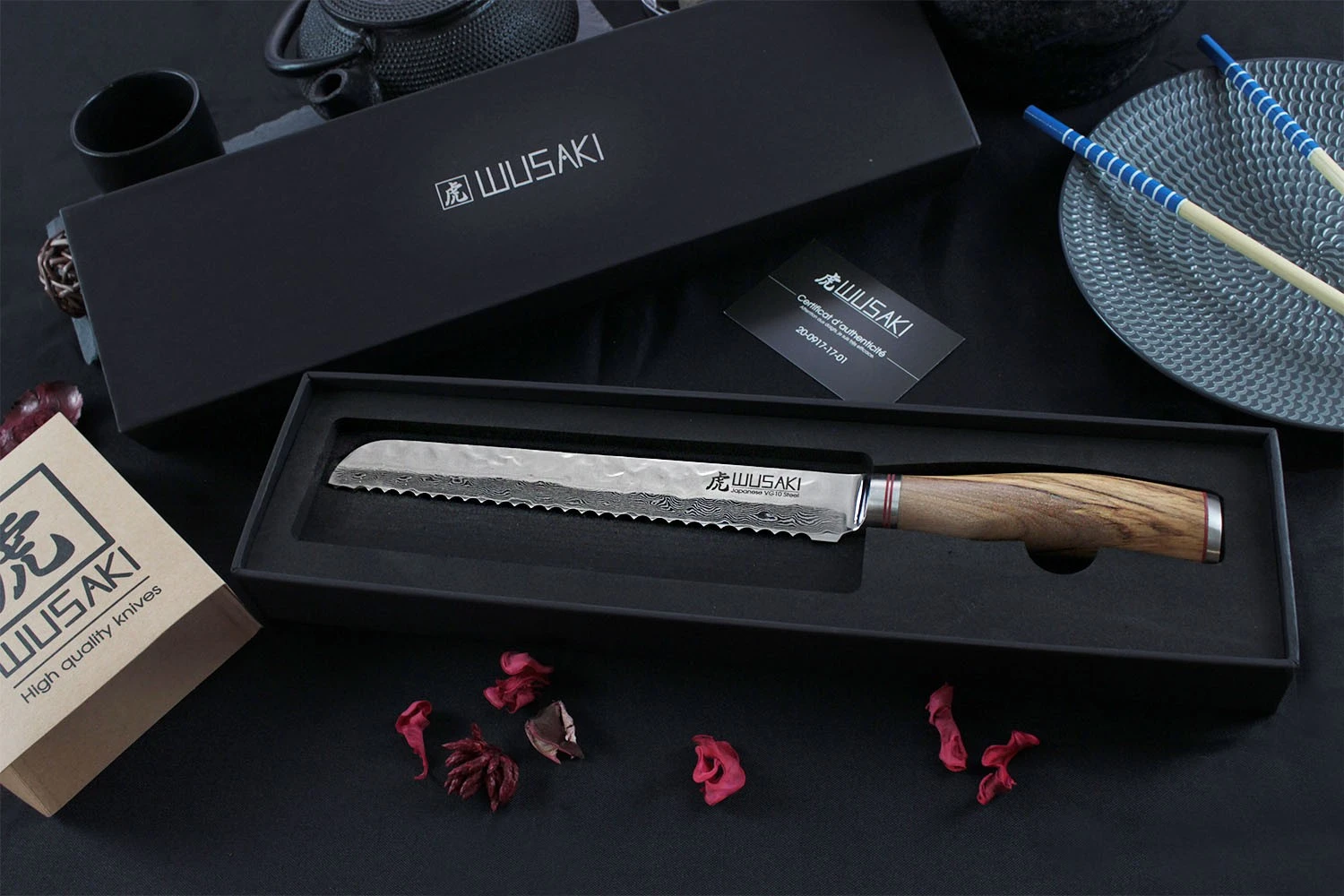 Wusaki Damas VG10 Bread Knife 20cm Olive Wood Handle 4 Wusaki Damas VG10 Bread Knife 20cm Olive Wood Handle - Image 2