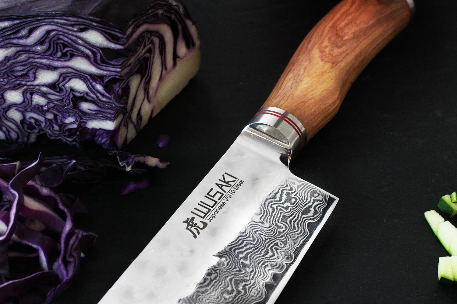 Wusaki Damas VG10 Nakiri Knife 17cm Olive Wood Handle 6 Wusaki Damas VG10 Nakiri Knife 17cm Olive Wood Handle - Image 4