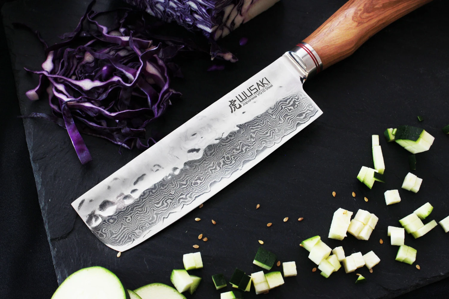 Wusaki Damas VG10 Nakiri Knife 17cm Olive Wood Handle 8 Wusaki Damas VG10 Nakiri Knife 17cm Olive Wood Handle - Image 6