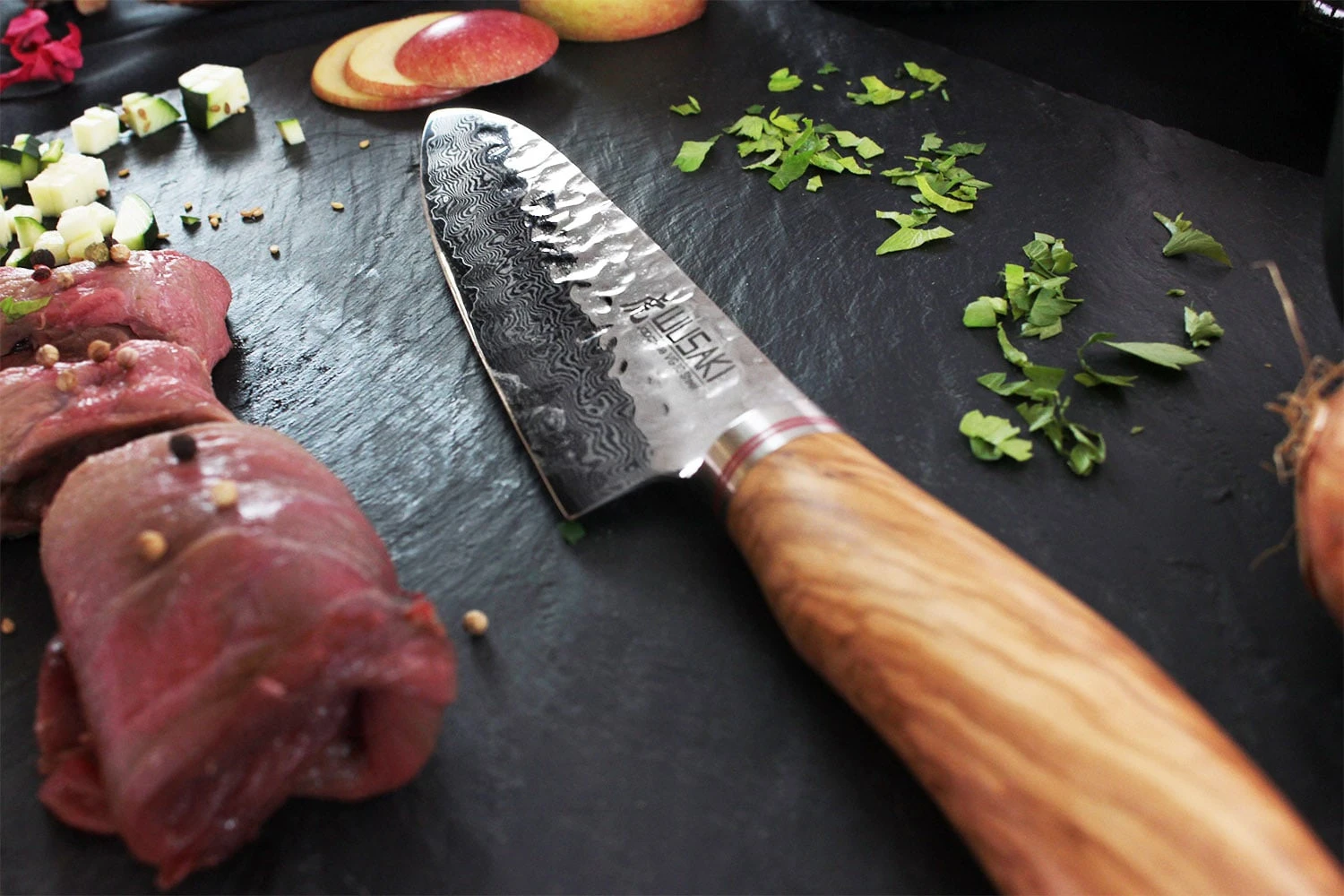 Wusaki Damas VG10 Santoku Knife 17cm Olive Wood Handle 7 Wusaki Damas VG10 Santoku Knife 17cm Olive Wood Handle - Image 5